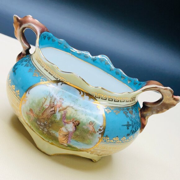 Antique Imperial Crown Austria Porcelain Creamer & Sugar Set: Cherub Tapestry - Picture 4 of 14